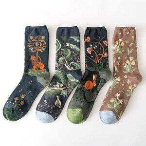 4 Pairs Women's Oil Painting Art Socks